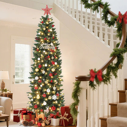 6/7.5/9/12 FT Pencil Christmas Tree Artificial Slim Christmas Tree With LED Light Ohberri