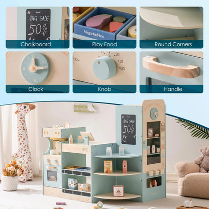 Coffee Shop Play Set with Cash Register Chalkboard Play Food Accessories - Ohberri