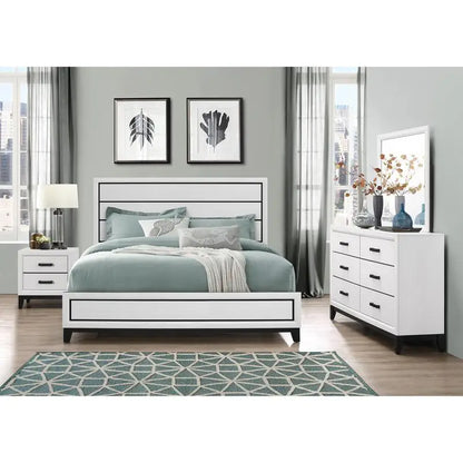 5PC Full Bedroom Set in Mirage White - Modern Bed, Nightstands, Dresser & Mirror - Ohberri