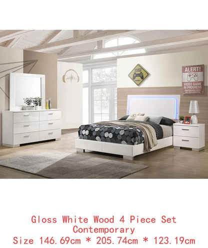 White High Gloss 4-Piece Twin Bedroom Set with Contemporary Design and Durable Finish - Ohberri