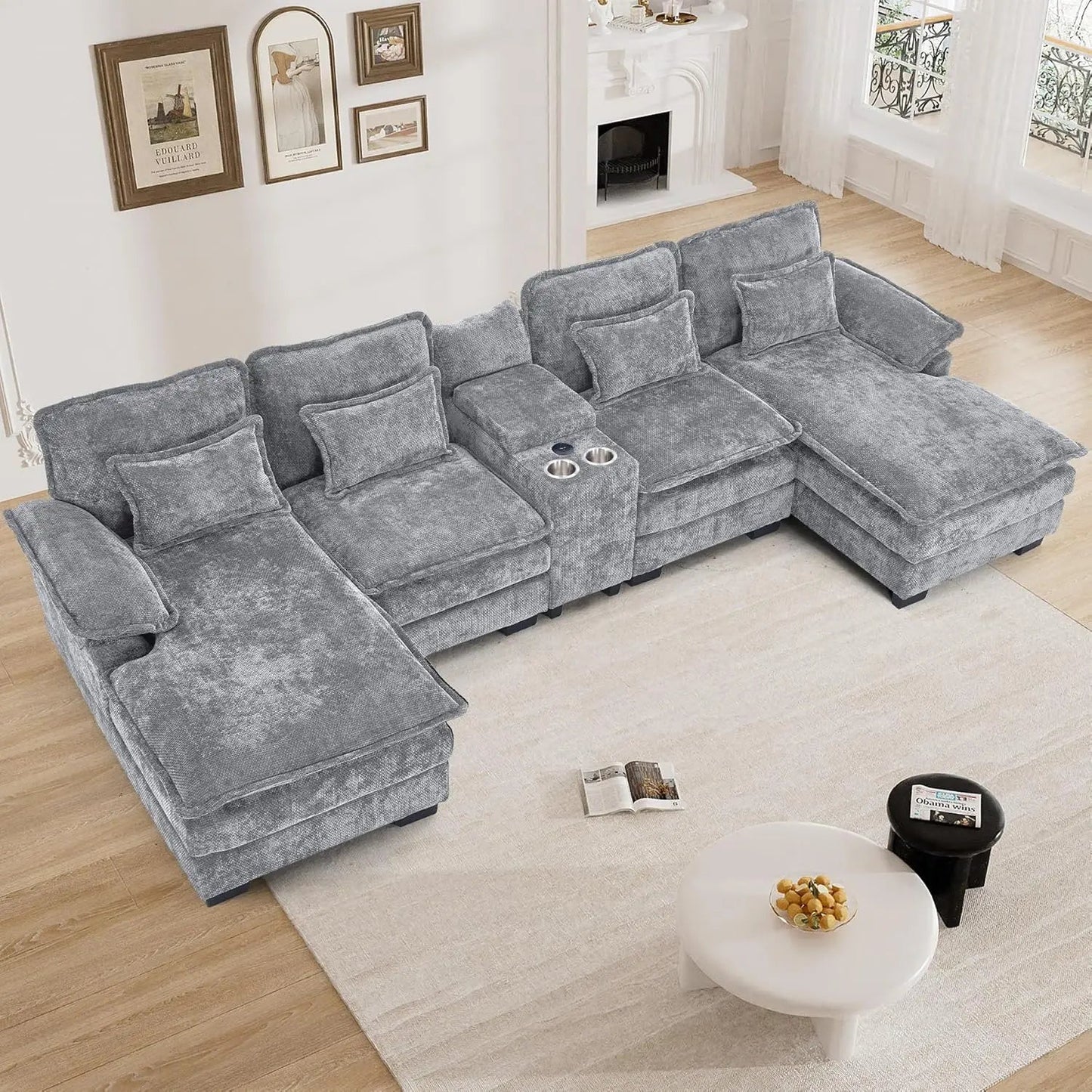 U Shape Black Cloud Sectional Plush Cloud Sofa Ohberri