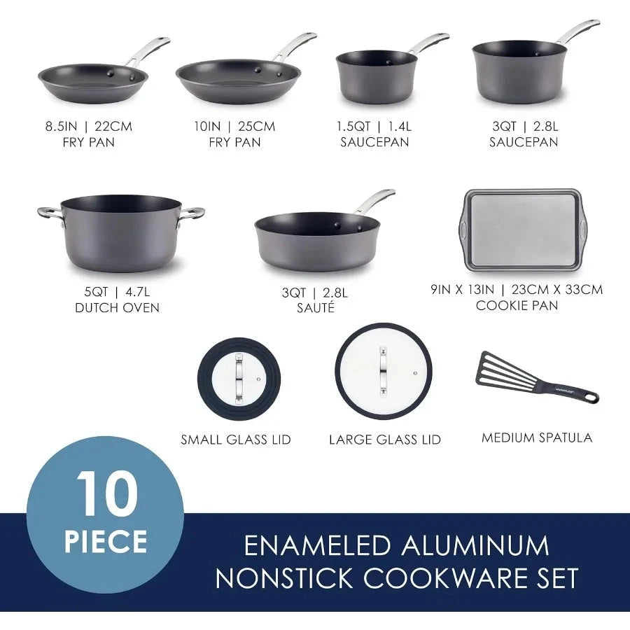 Cook + Create Hard Anodized Nonstick Cookware Pots and Pan Set 10 Piece Black Ohberri