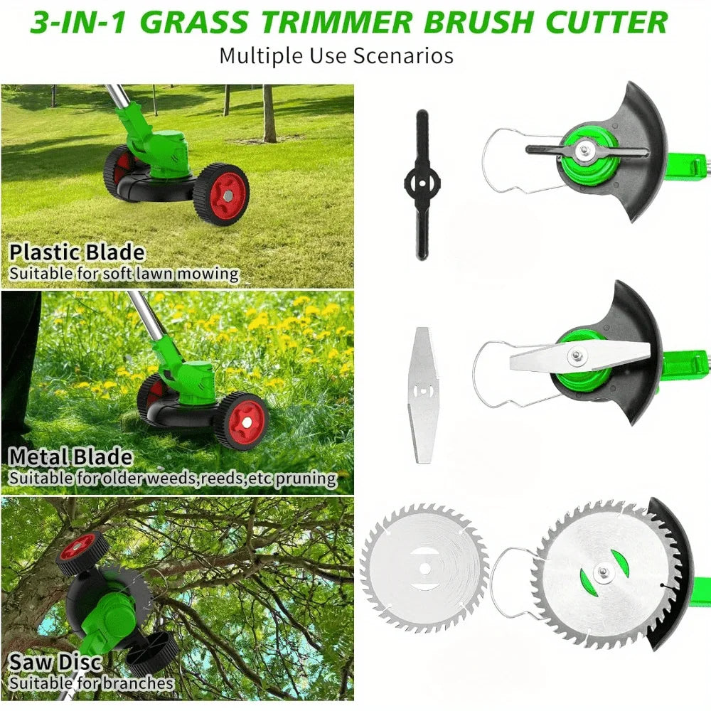 Foldable Brush Cutter Cordless Weed Wacker Electric Weed Eater Edgers with 2 Large Capacity Batteries &13 Blades, - Ohberri