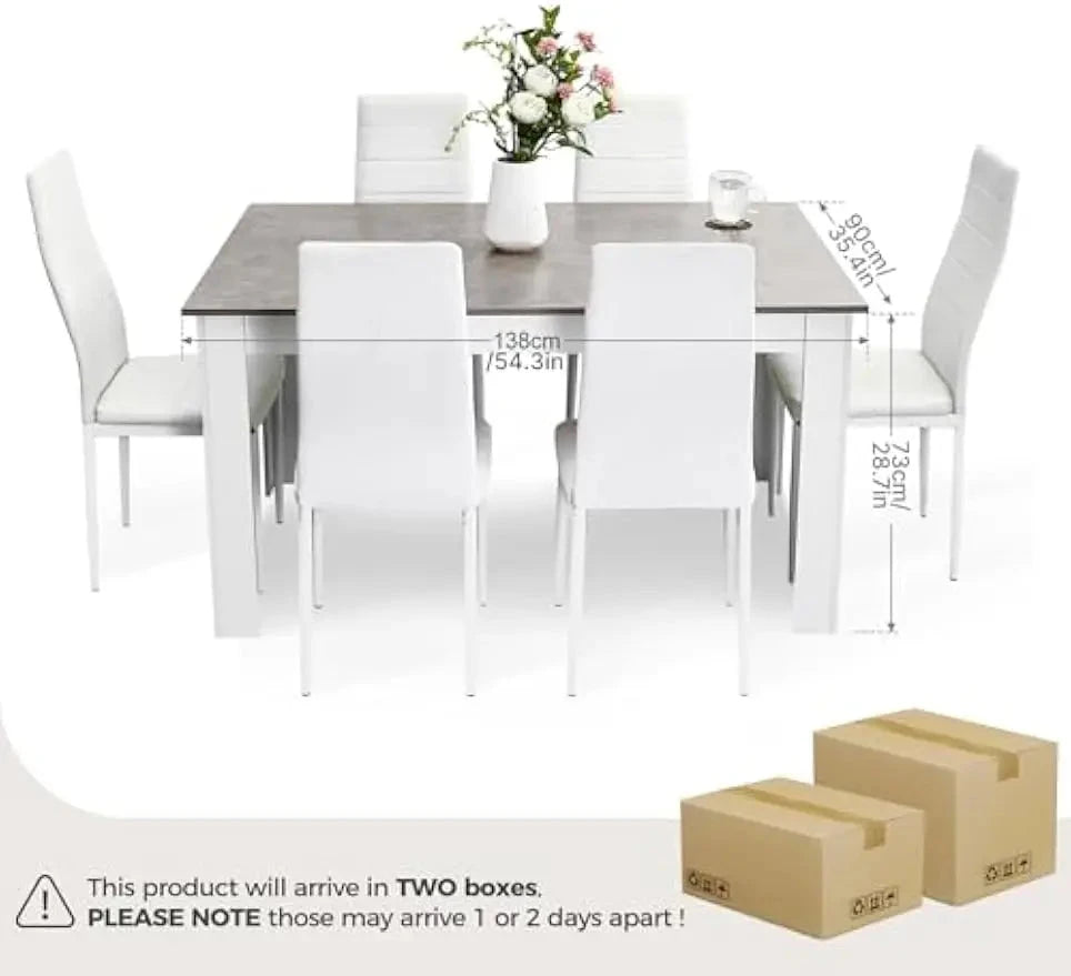 Dining Table and Chairs Set 6, 7 Pieces Kitchen Table Set with High Back Faux Leather Chair Ohberri
