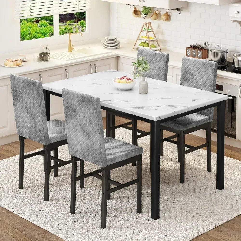 Dining Table Set for 4 ,Upholstered Velvet Chairs Ohberri
