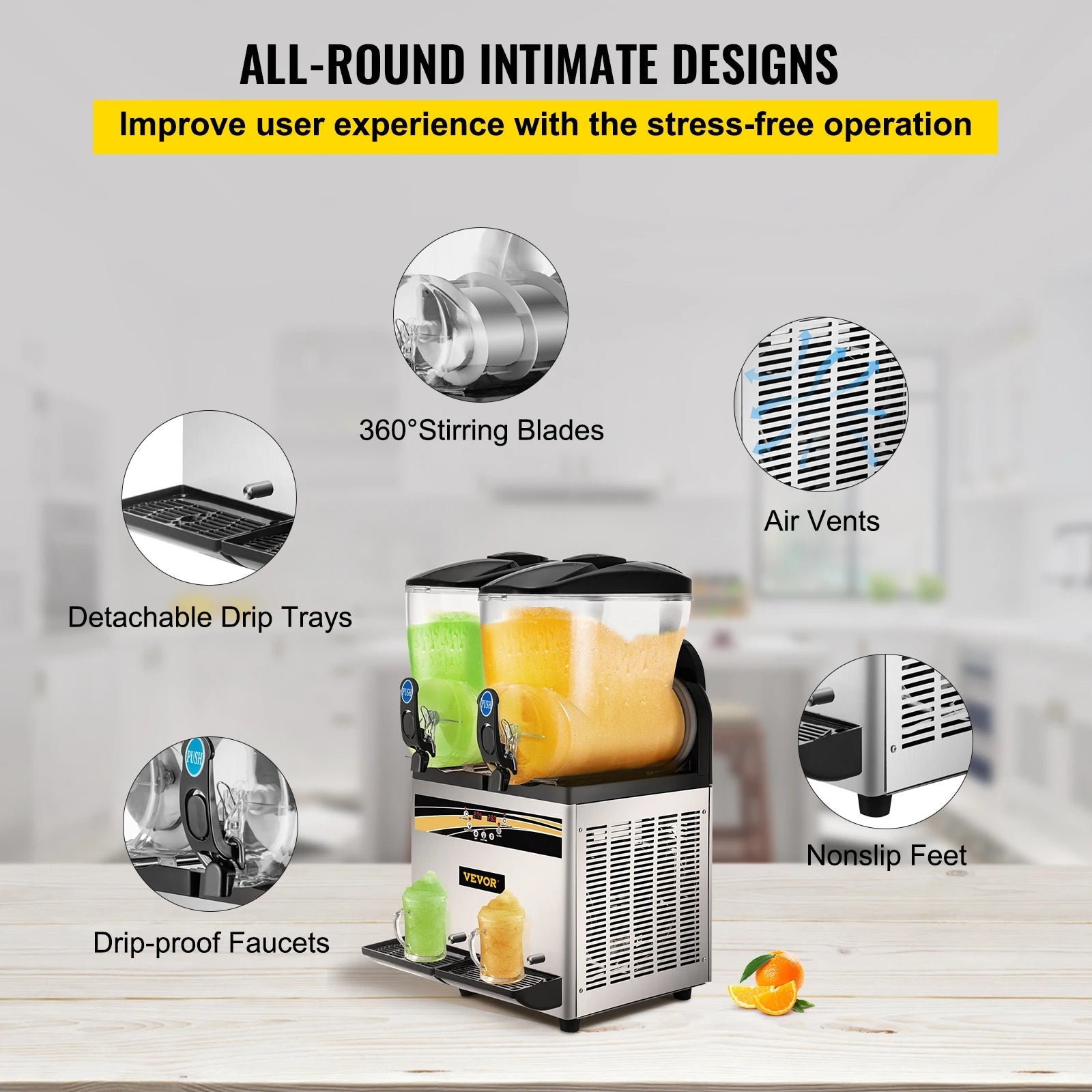 2x15L Commercial Slushy Machine Tank Margarita Maker 1000W Stainless Steel Ohberri