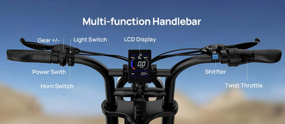 1500W Peak Electric Mountain Bike 48V 15.6Ah 28MPH 100 Mile Range 20X4" Fat Tire - Ohberri