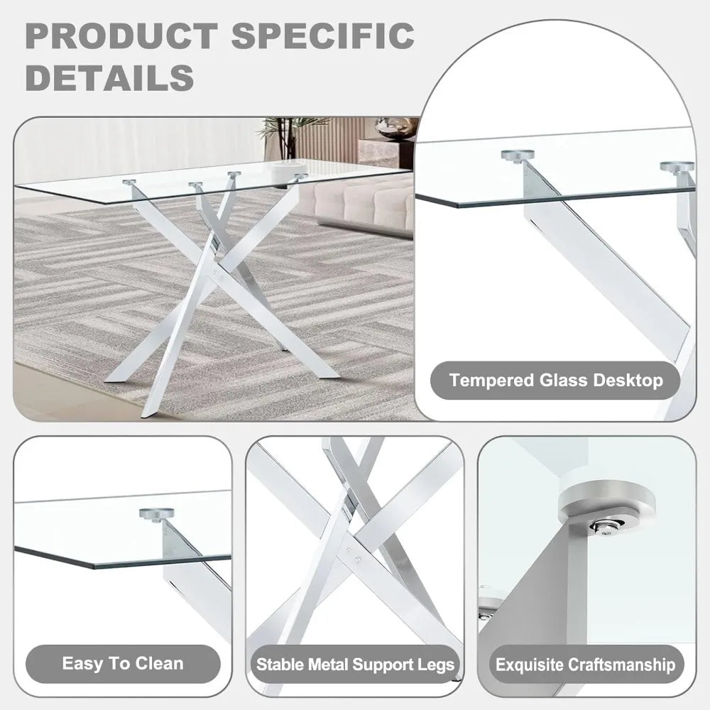 51 Inch Glass Dining Table with 4 Upholstered Velvet Accent Chairs, 5 Piece Modern Ohberri