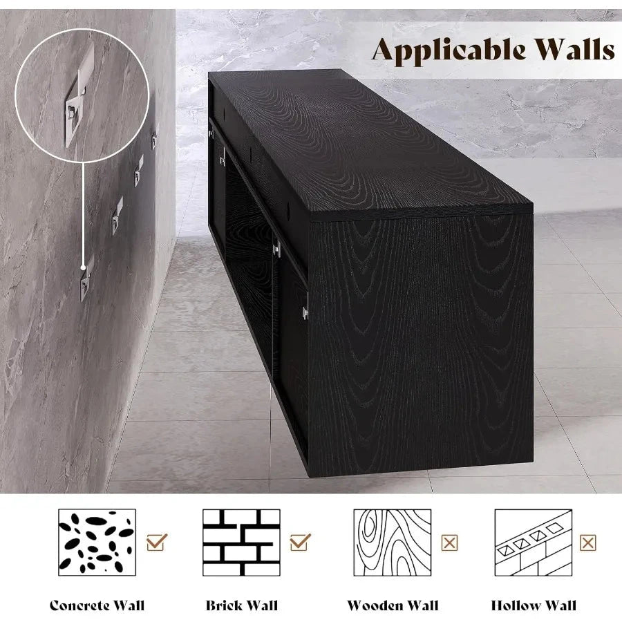 Floating TV Stand with 40 Electric Fireplace Modern Wall Mounted with Storage 80in Media Console Ohberri