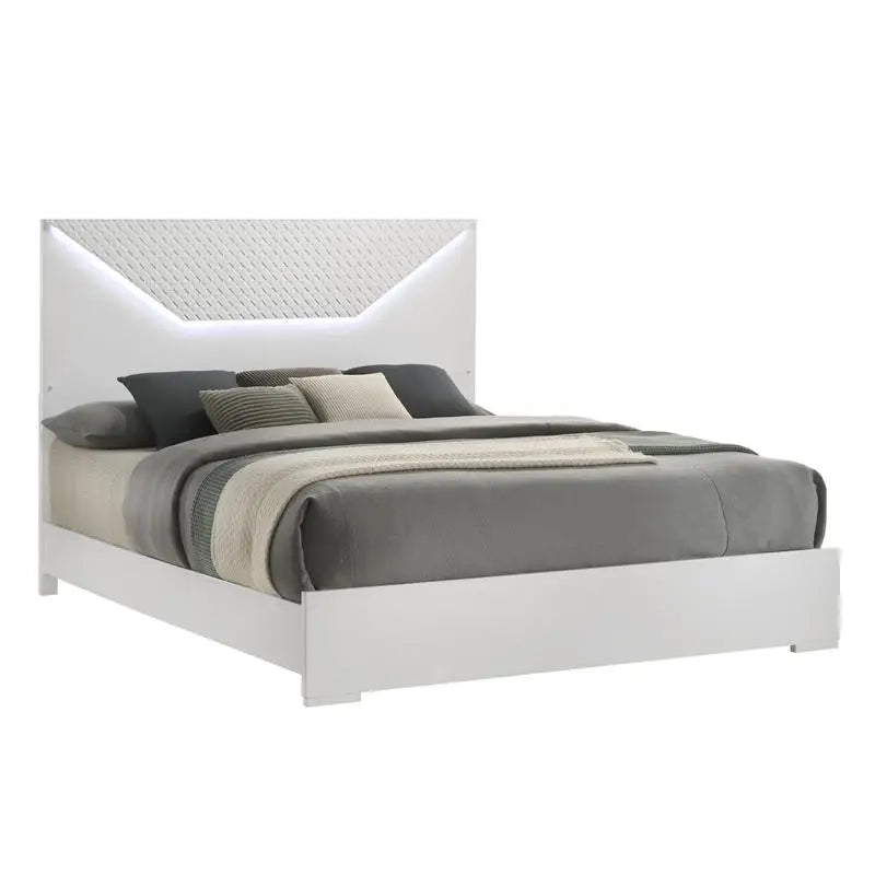 Modern 4-Pc King Bedroom Set with LED Headboard- White - Ohberri