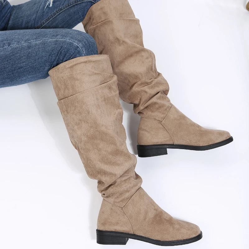 Solid Color Warm Round Toe Thick Bottom Low Heel Boots