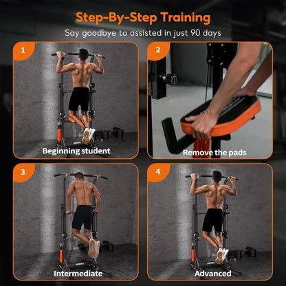 Power Tower Pull Up Bar Station Assistive Trainer, Multi-Function Adjustable Height Dip Station Ohberri