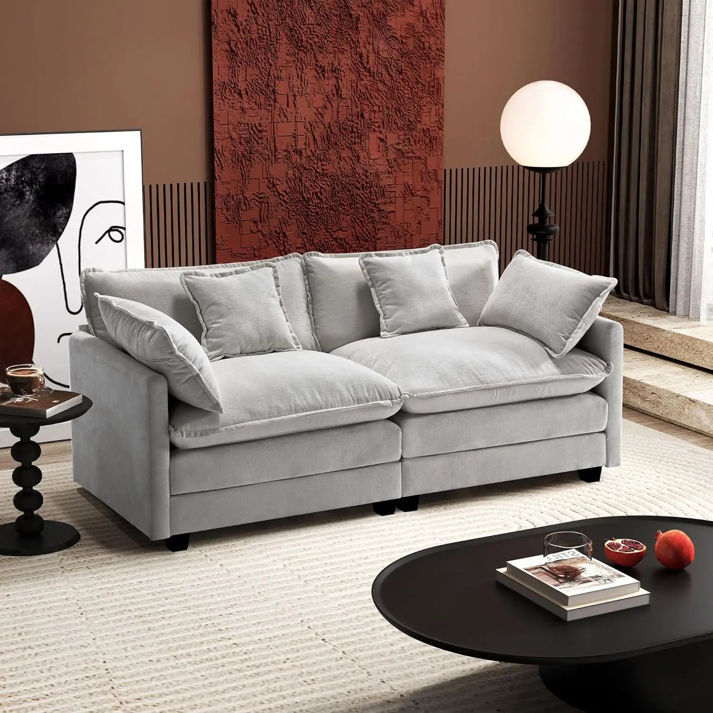 L Shaped Modern Sofa Modular Sectional Cloud Couch with Ottoman - Ohberri