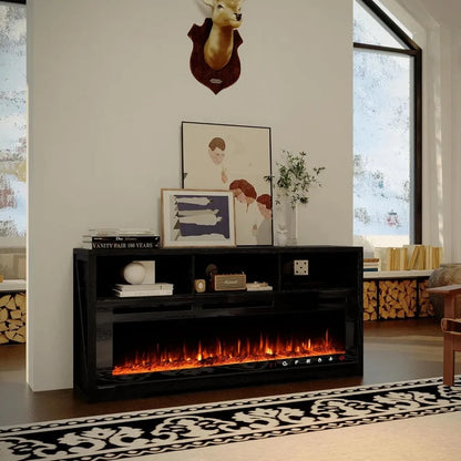 Fireplace TV Stand with 50" Glass Electric Fireplace with Power Outlets for Up to 65 inch TV Ohberri