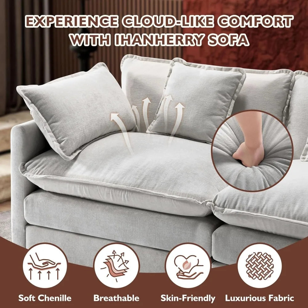 U-Shaped Modern Sofa Modular Sectional Cloud Couch with 2 Ottoman with 6 Pillows Ohberri