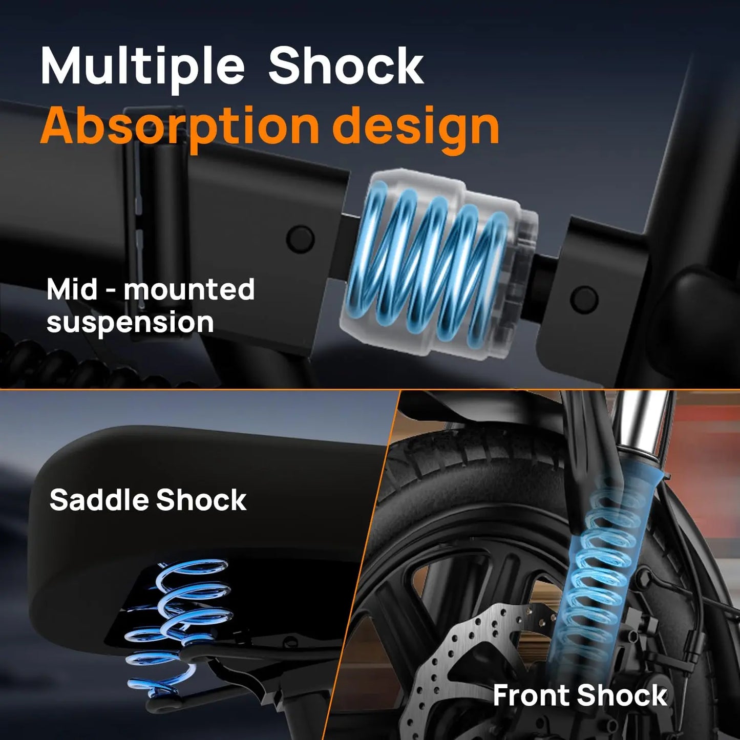 14" Foldable Electric bicycle Peak 500W Motor with 48V 7.5Ah 40 Miles Range 3 Hours Charge Time - Ohberri