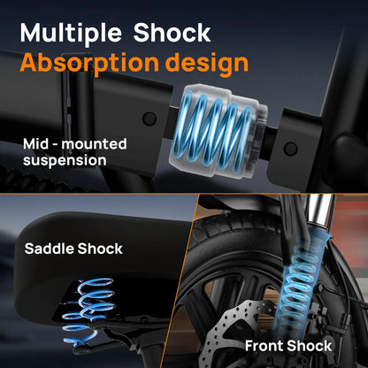 14" Foldable Electric bicycle Peak 500W Motor with 48V 7.5Ah 40 Miles Range 3 Hours Charge Time - Ohberri