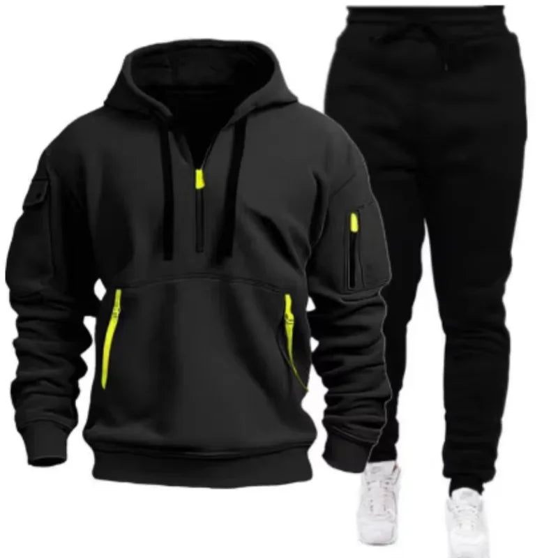 Men Tracksuit Casual Joggers Hooded Sportswear Jackets And Pants Ohberri