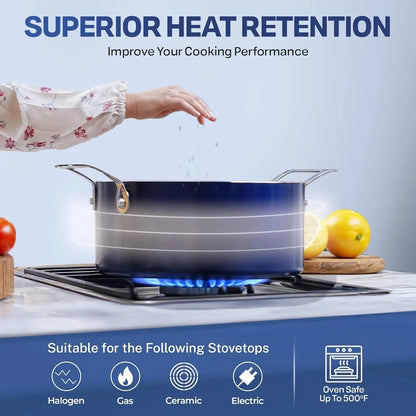 True 20 Pc Pots and Pans Set Non Stick Cookware Set with Deep Square Pan and Bakeware Set, Non Toxic Ohberri