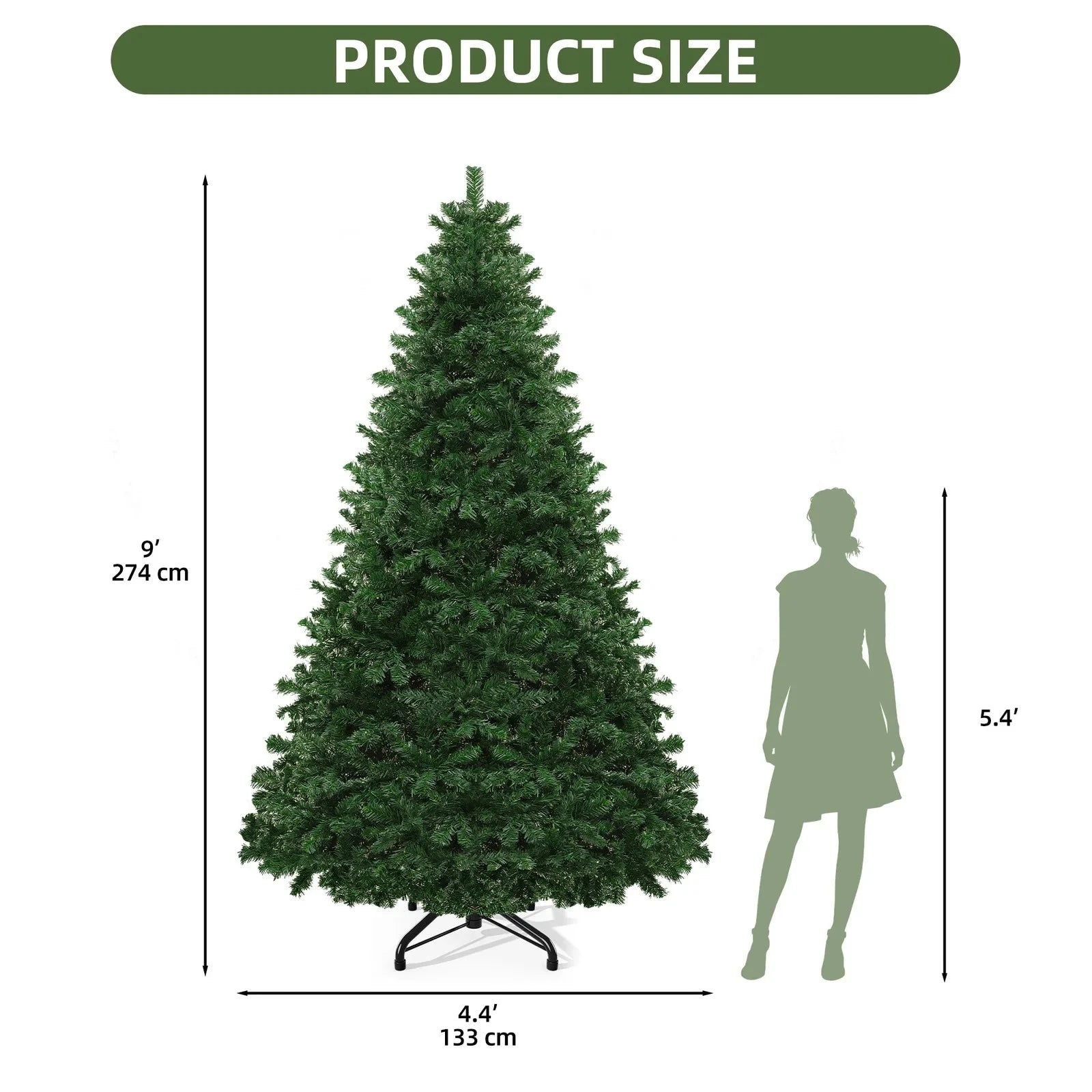 6ft /7.5ft /9ft Artificial Pine Christmas Tree Metal Hinges and Foldable Base Ohberri