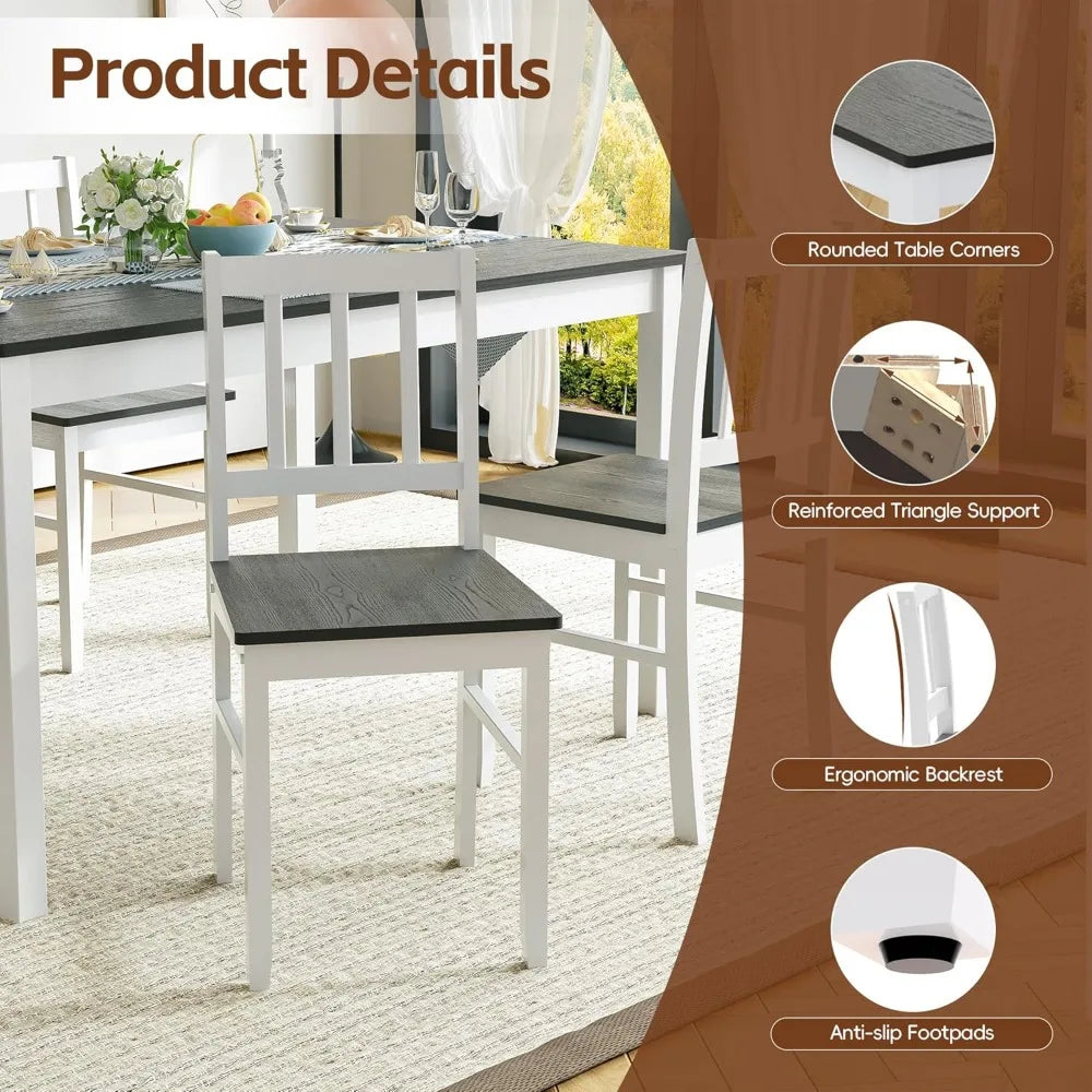 Dining Table With 4 Chairs with Rubber Wood Legs, Farmhouse 5-Piece Set Ohberri