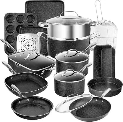 20-Piece Granitestone Pro Hard Anodized Cookware and Bakeware Set with Diamond Nonstick Coating Ohberri