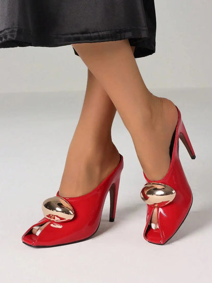 Metal Decoration Stiletto High Heels Slingback Pumps Ohberri