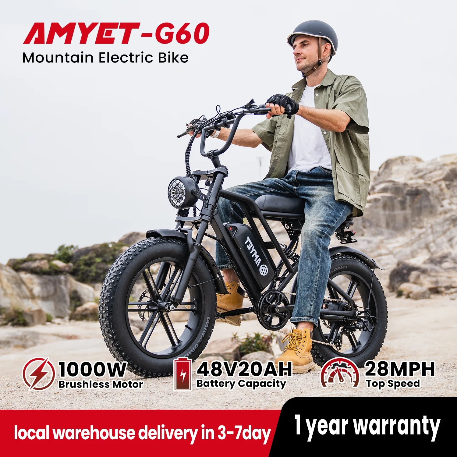 Electric Bike 1000W Motor 48V 20AH 20“ Tire - Ohberri