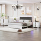 4-Pieces Bedroom Sets Queen Size Upholstered Bed with LED Lights, Mirrored Nightstands and Dresser with Metal Handles and Legs - Ohberri