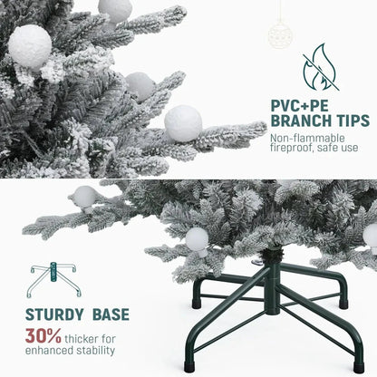 7.5ft Pre-lit Flocked Layered Christmas Tree With Remote, Hinged Flocked Christmas Tree W/ 1734 Pe & Pvc Mixed Tips Ohberri