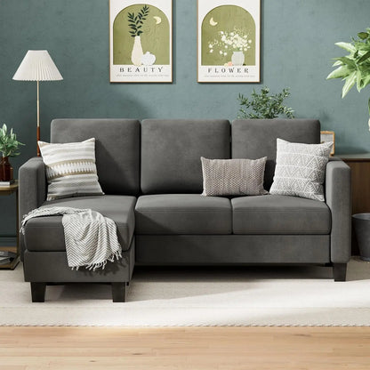3 Seat L-Shaped Sofa with Linen Fabric Ottoman (Dark Gray) - Ohberri