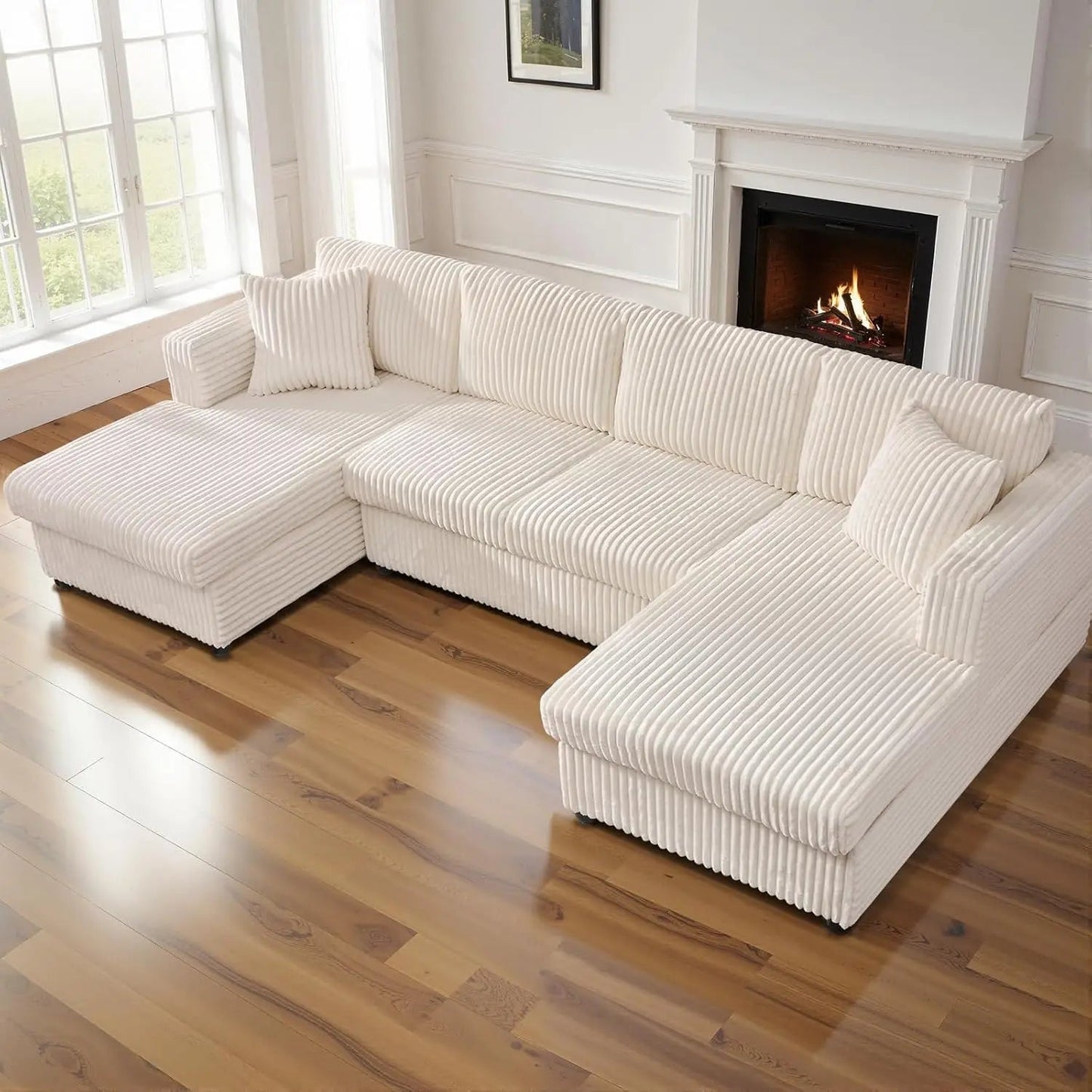 U-Shaped Modular Sectional Sofa with 2 L-Shape Chaises, Cloud Couch Includes 2 Pillows (Cream) Ohberri