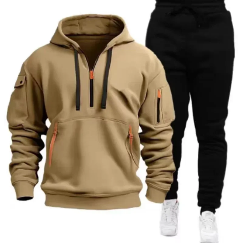 Men Tracksuit Casual Joggers Hooded Sportswear Jackets And Pants Ohberri