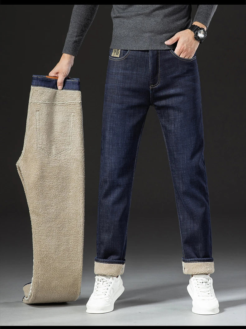 Winter Lamb Fluff Denim Straight Pants Ohberri