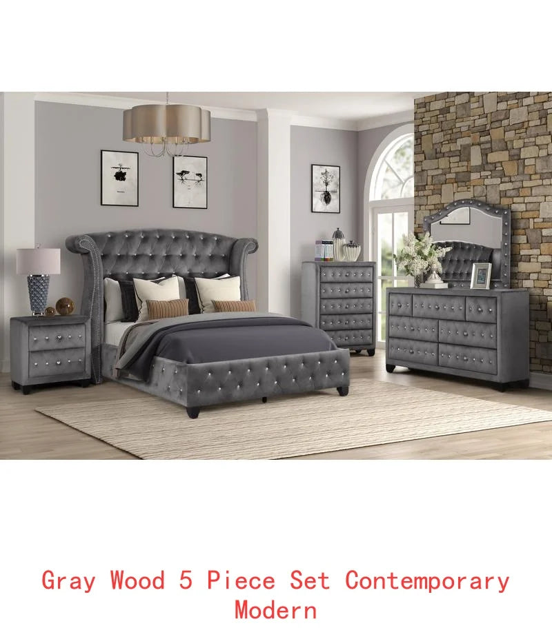 5 Pc Bedroom Set, Wood, Cream Color, NJ Inventory - Ohberri