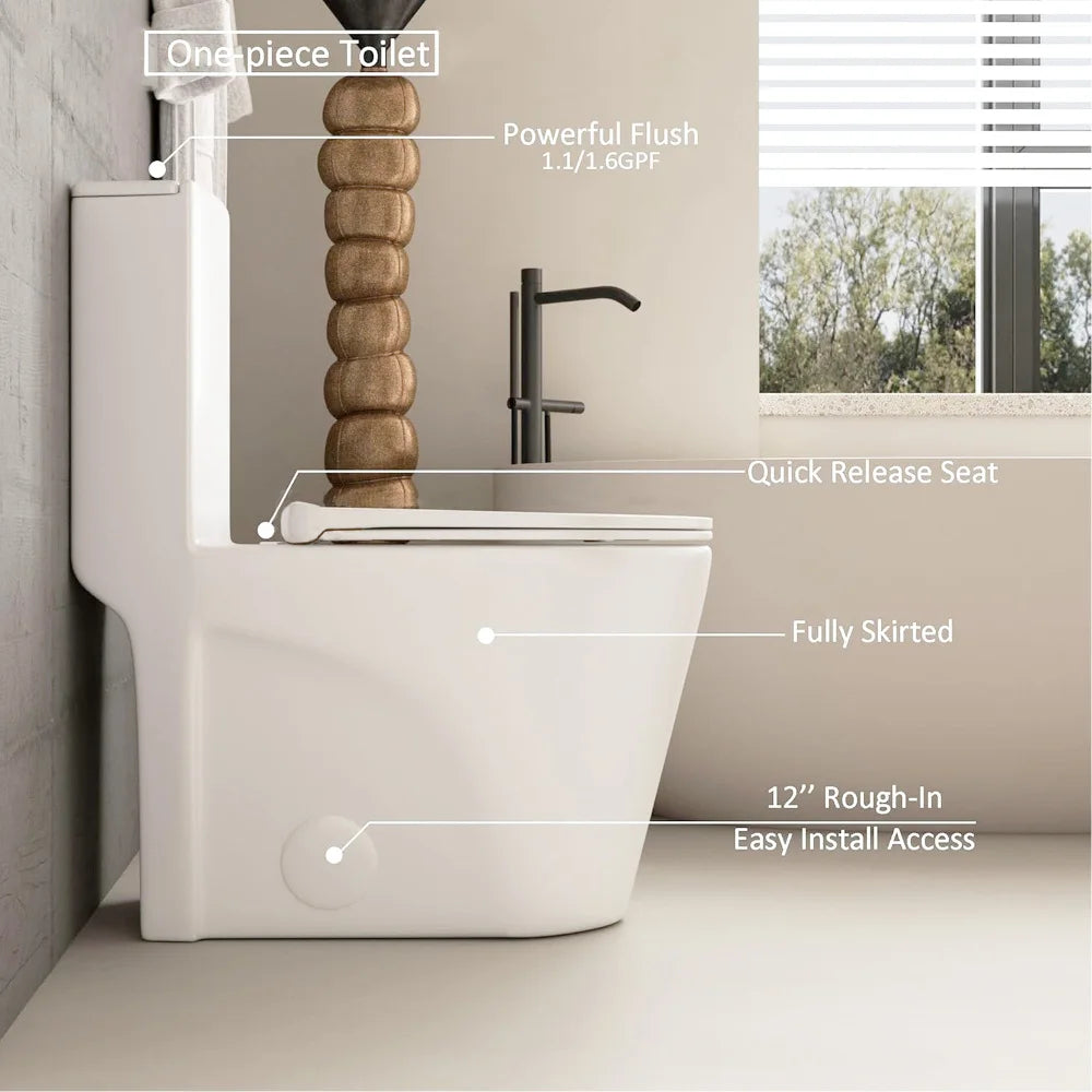 Dual Flush Floor Mounted One-Piece Toilet with Soft-Close Seat In Glossy White Ohberri