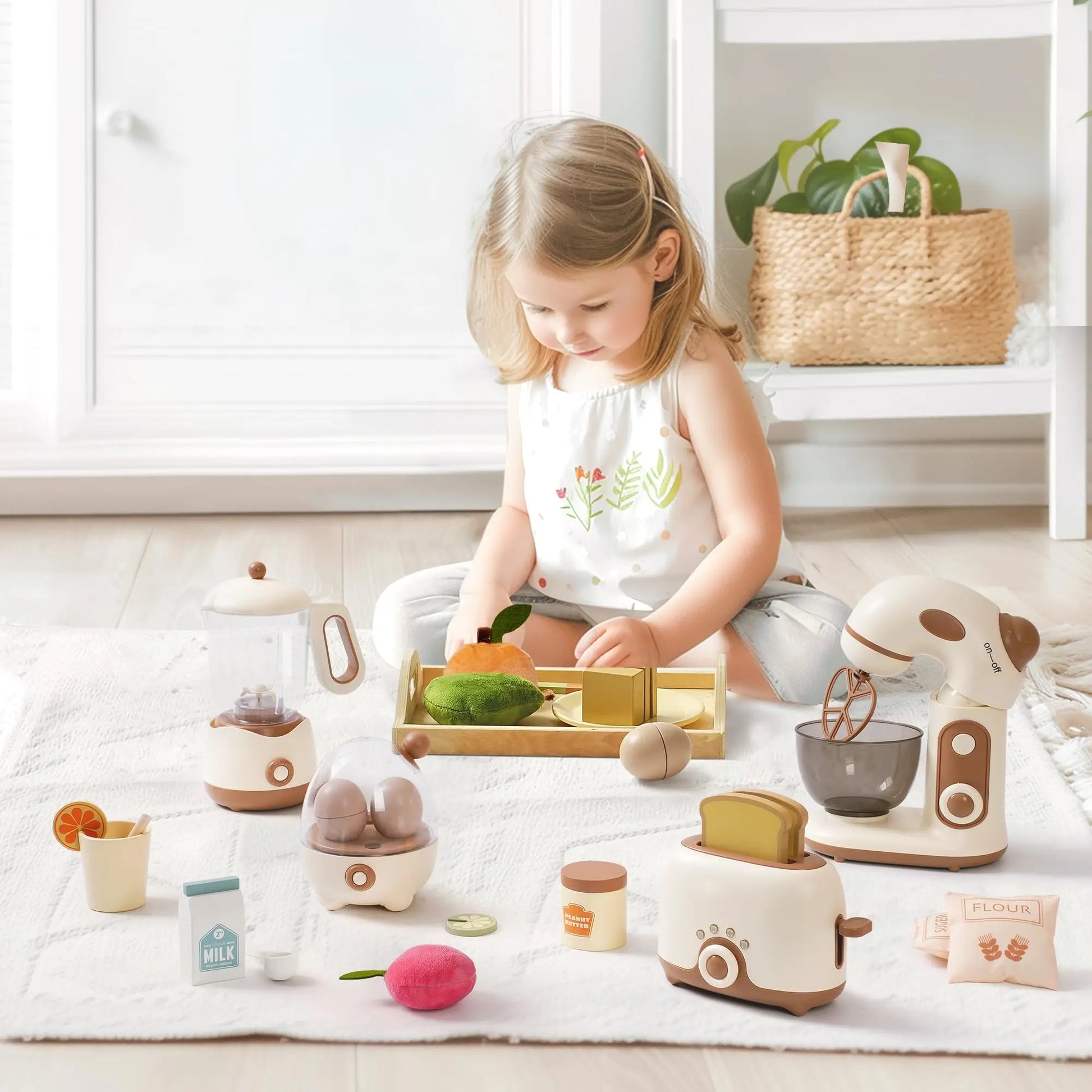 Wooden Toy Kitchen Set Play Kitchen Blender with Realistic Sounds - Ohberri