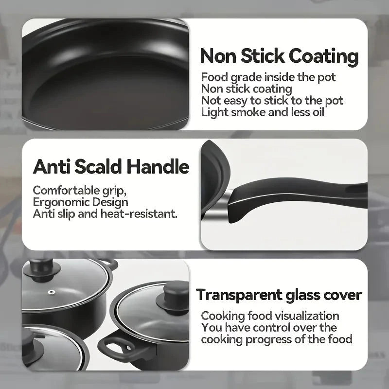 13-Piece Nonstick Cookware Set Black - Induction Ohberri