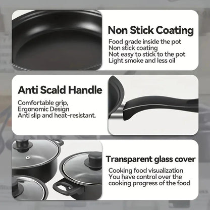 13-Piece Nonstick Cookware Set Black - Induction Ohberri