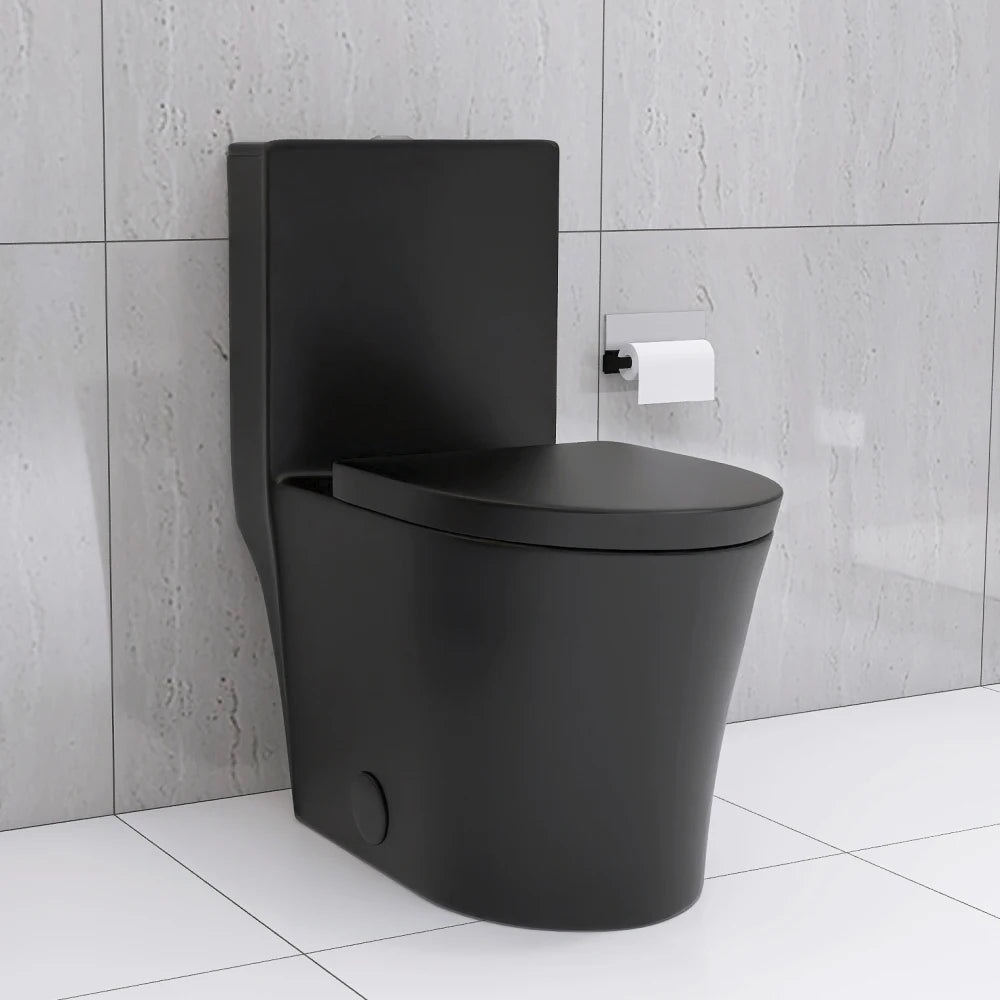 Matte Black Elongated One Piece Toilet Dual Flush 1.1/1.6 GPF Water Saving Map 1000g,Matte Black Ohberri