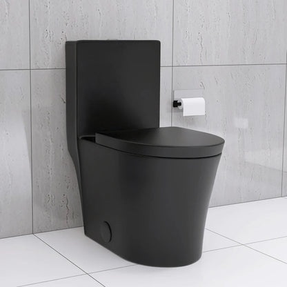 Matte Black Elongated One Piece Toilet Dual Flush 1.1/1.6 GPF Water Saving Map 1000g,Matte Black Ohberri
