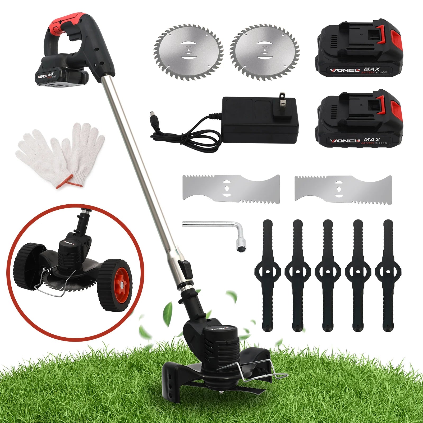 Electric Weed Wacker String Grass Trimmer Cordless with 2x2.0Ah Battery 21V Lightweight Lawn Grass for Garden and Yard Lawn - Ohberri