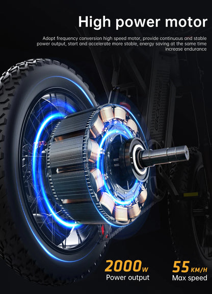 Electric Bike 2000W 48V35AH 55km/h 20“*4.0 Off Road Mountain Ebike - Ohberri