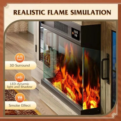 3Sided Glass Electric Fireplace TV Stand for 65 Inch TV Entertainment Center with 14 Flame Colors Adjustable LED Ohberri