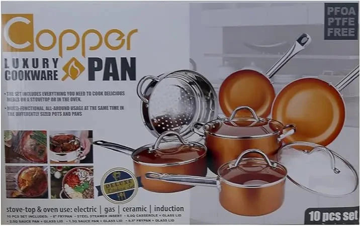 10-Piece Copper Pan Luxury Induction Cookware Set, Non-Stick, 21.5 x 11.5 x 11 Ohberri