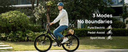 Peak 750W E26 Electric Bike 26x2" Commuter Tires 48V 10.4Ah 20MPH Speed 7-Speeds LCD Display - Ohberri