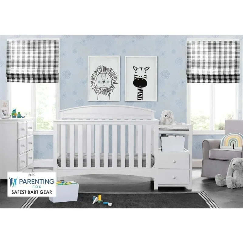Convertible Crib & Changer Combo  White, 3-in-1 Baby Nursery Set for Newborns to Toddlers - Ohberri