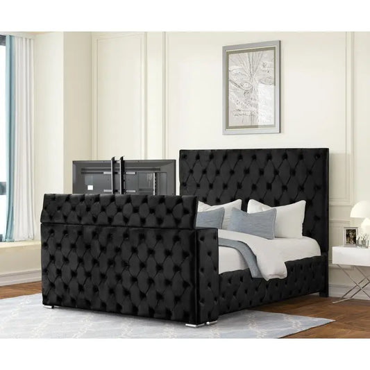 Modern Style Tufted Upholstered King 5PC Vanity Bedroom Set Wood in Black - Ohberri
