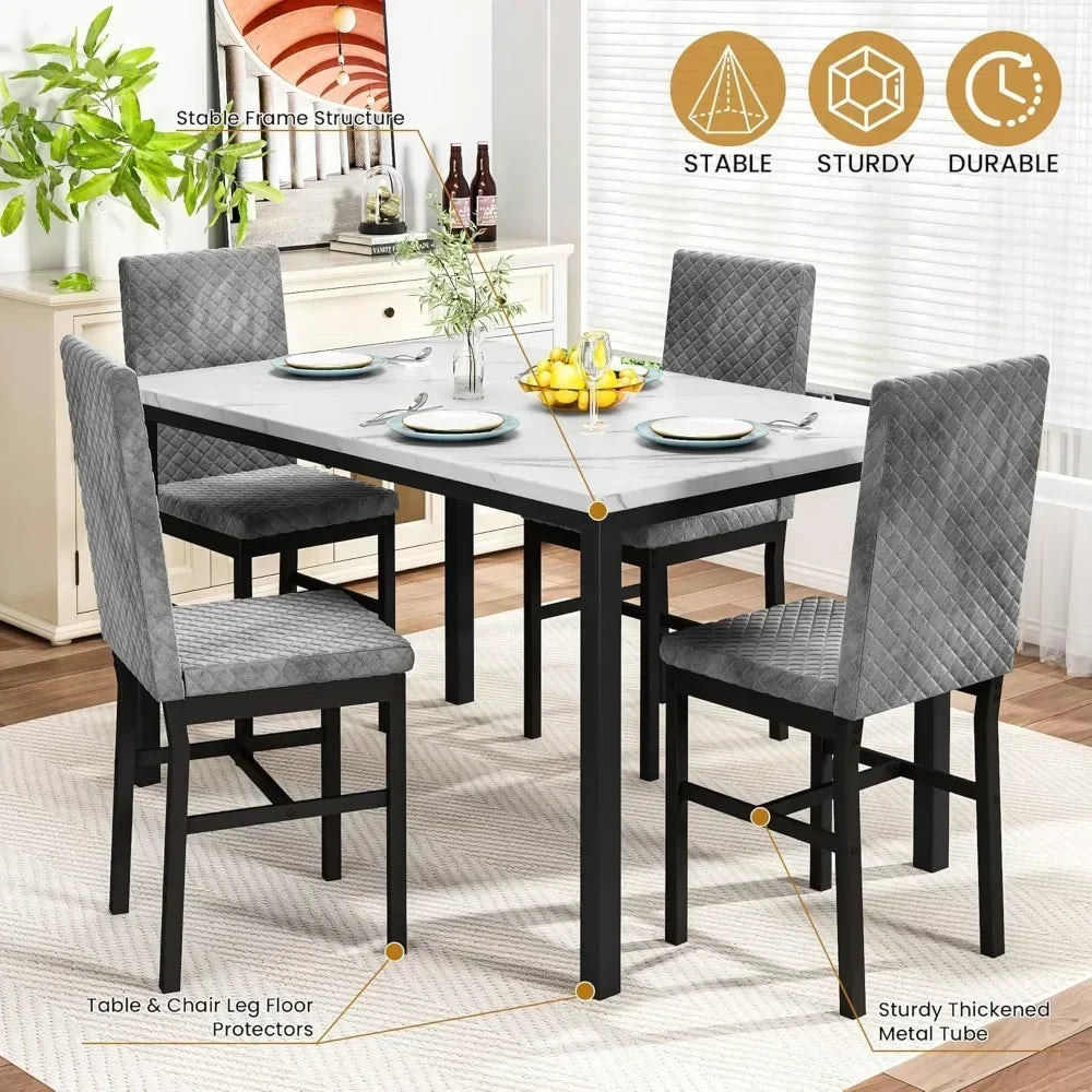 Dining Table Set for 4 ,Upholstered Velvet Chairs Ohberri