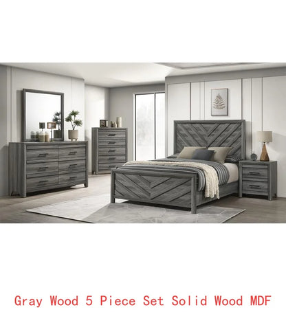 Modern Twin 5PC Storage Bedroom Set - Natural Wood Finish, Elegant Design - Ohberri